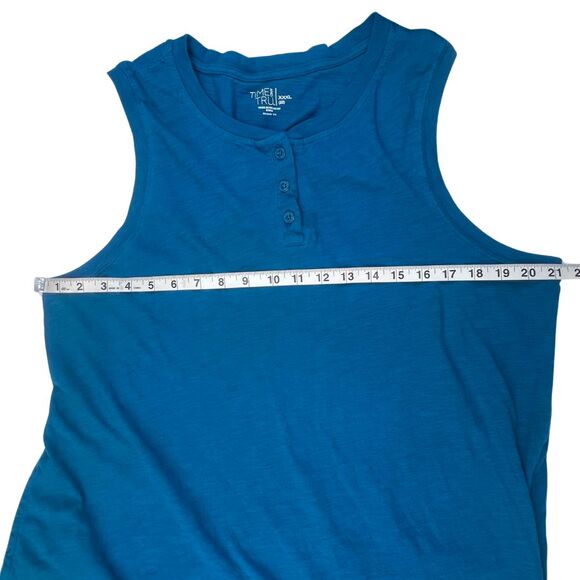 Time And Tru Tank Dress Womens 3XL Teal Blue Button Detail Scoop Neck Knit Dress - Picture 3 of 10